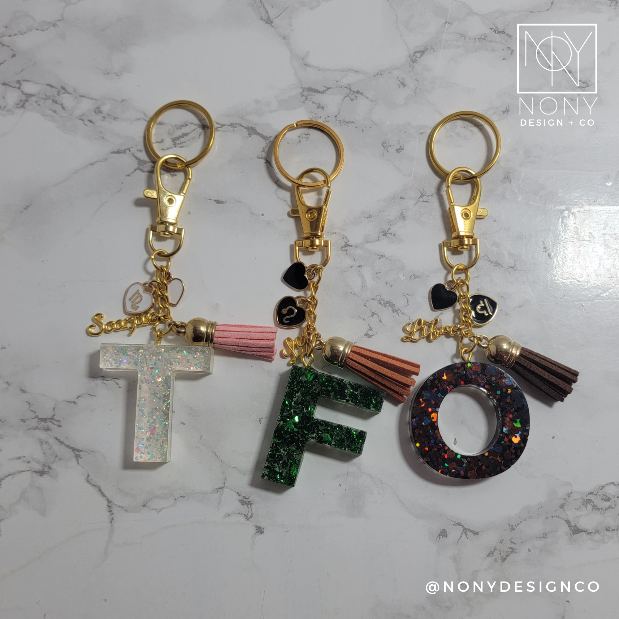 Custom Letter Keychain w/ Zodiac Charms